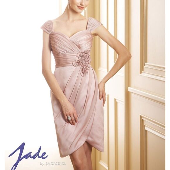 Jade Dresses & Skirts - NWT Jade Special Occasion Tiffany Chiffon Khaki Tea Length dress Sz 8